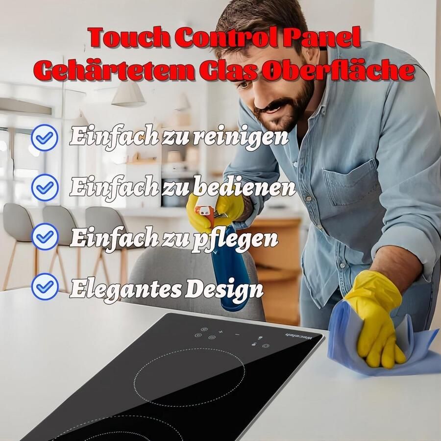 Inbouw Keramische Kookplaat 2 Pitten 3200W met Sensor Touch en RVS Frame