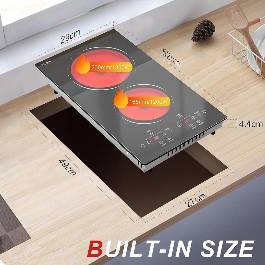 Inbouw keramische kookplaat 2 zones 30cm met touch control