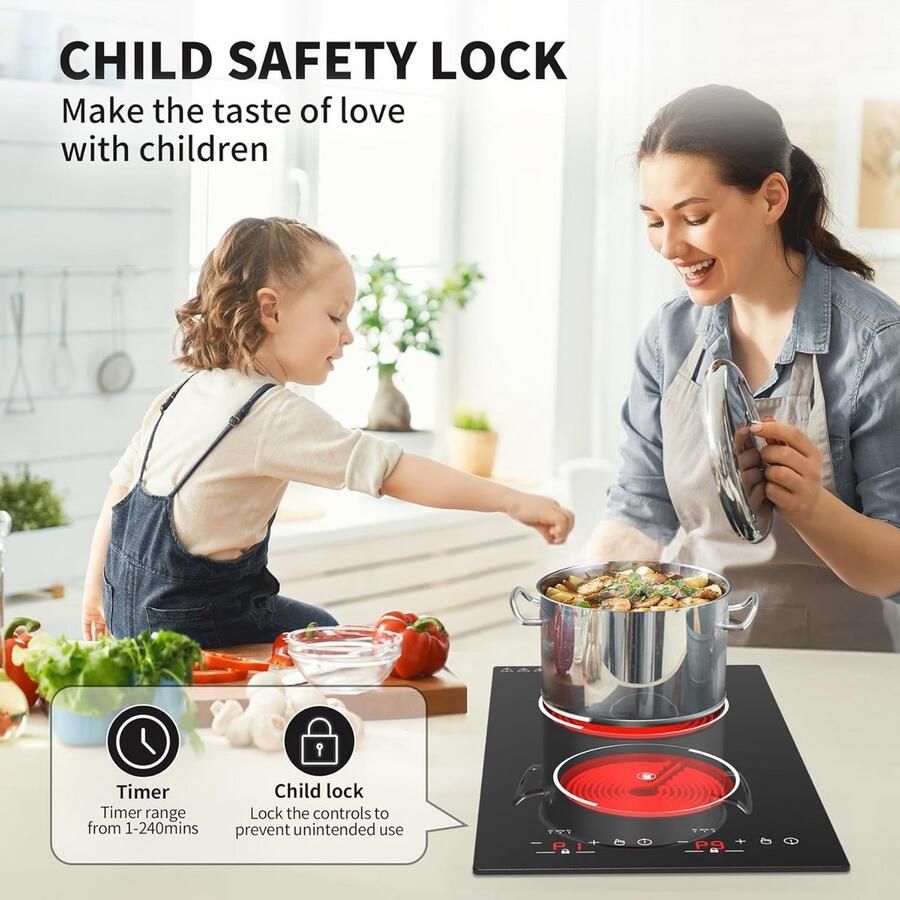 Inbouw Keramische Kookplaat 30 cm met 2 Zones 3000W Touchbediening