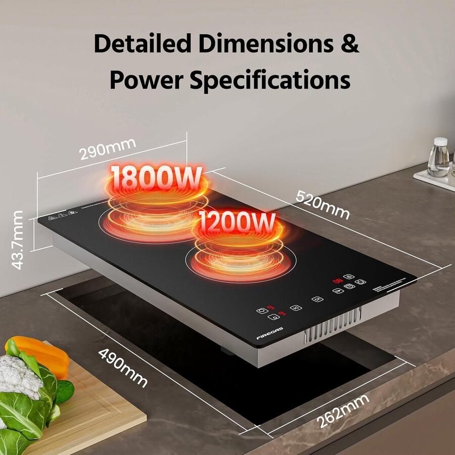 Inbouw Keramische Kookplaat 3000W 2 Zones Sensor Touch Timer & Kinderbeveiliging