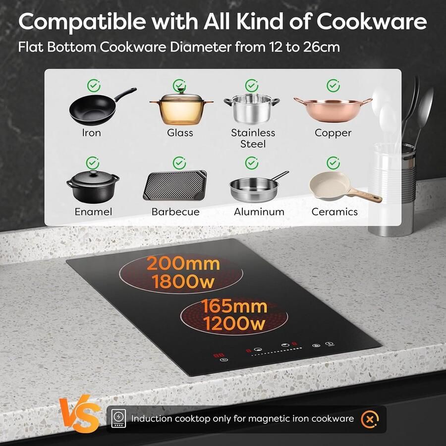 Inbouw Keramische Kookplaat 30cm met 2 Platen 3000W en Timer - Foto 3