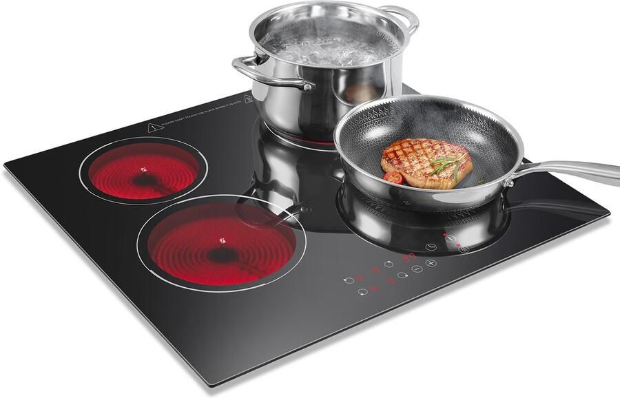 Inbouw Keramische Kookplaat 4 Zones 6000 W Vermogen 60 cm Breedte Gehard Glas Voor Alle Pannen