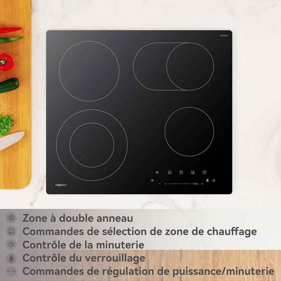 Inbouw Keramische Kookplaat 59 cm met 4 Zones en 15 Warmtestanden - Foto 4