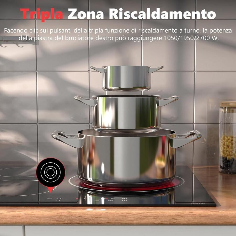 Inbouw Keramische Kookplaat 60 cm 3 Zones met Touchbediening en Timer