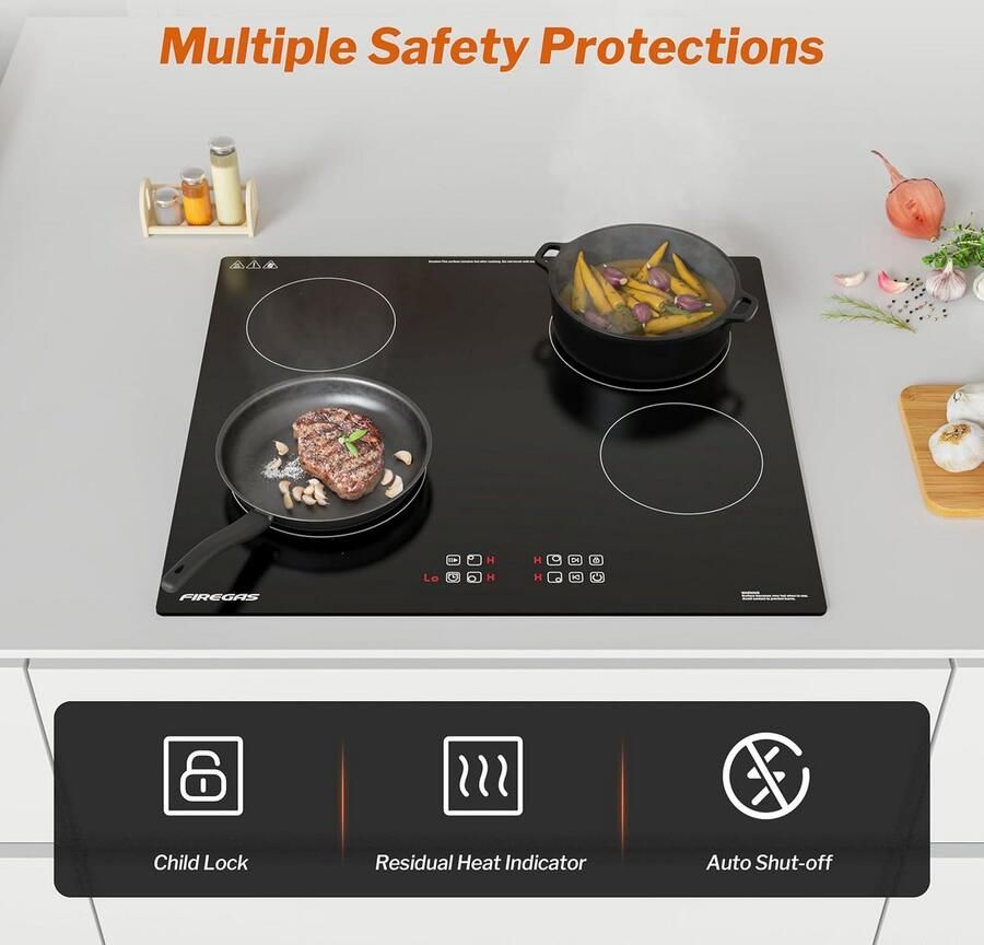 Inbouw Keramische Kookplaat 60 cm 4 Zones Touchbediening & Timer Geschikt voor Alle Pannen