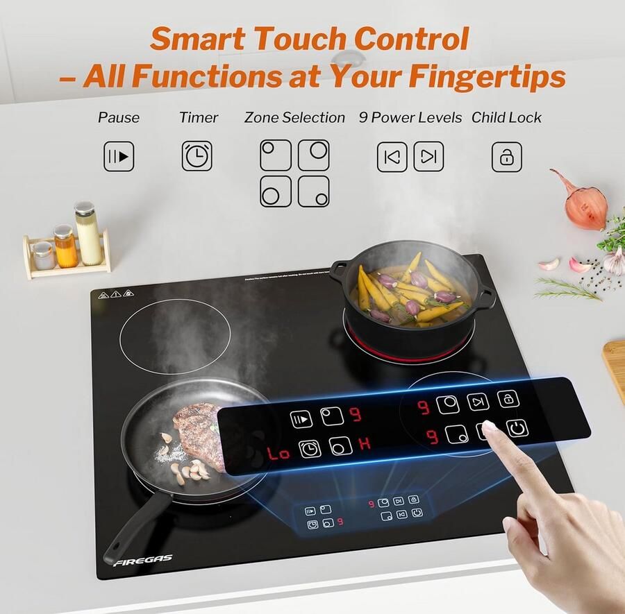 Inbouw Keramische Kookplaat 60 cm 4 Zones Touchbediening & Timer Geschikt voor Alle Pannen