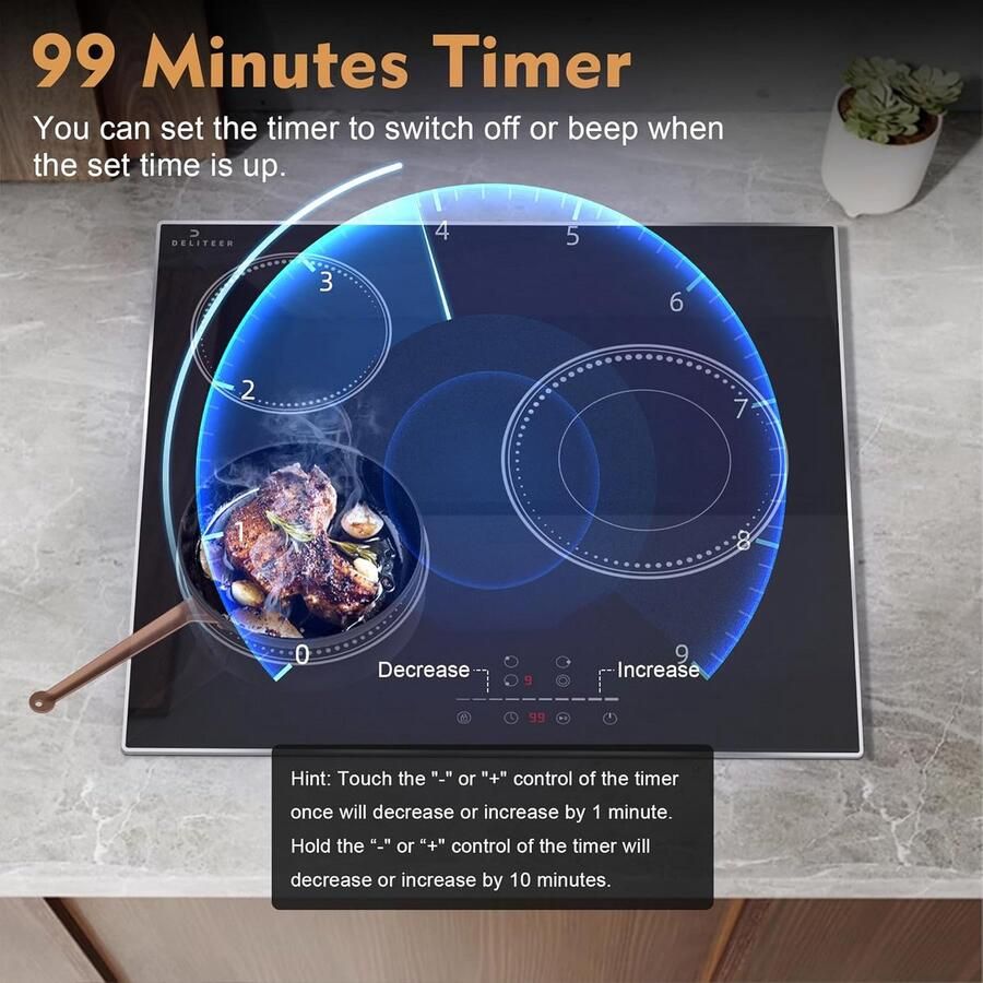 Inbouw Keramische Kookplaat 60 cm met 3 Zones en Slider Touch Controle 5200W