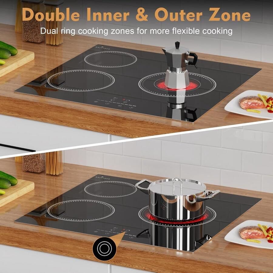 Inbouw Keramische Kookplaat 60 cm met 3 Zones en Slider Touch Controle 5200W - Foto 3