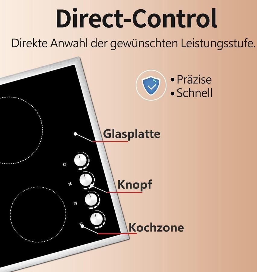 Inbouw Keramische Kookplaat 60 cm Zwart Glas 4 Zones 6000W