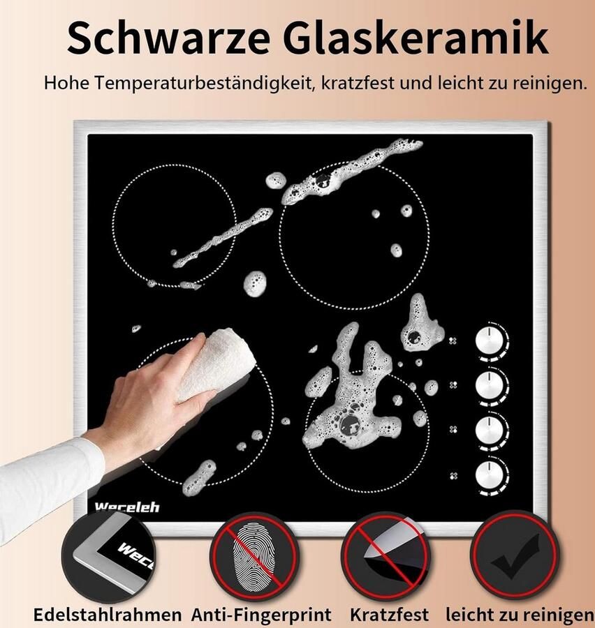Inbouw Keramische Kookplaat 60 cm Zwart Glas 4 Zones 6000W - Foto 2