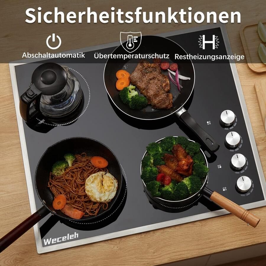 Inbouw Keramische Kookplaat 60 cm Zwart Glas 4 Zones 6000W