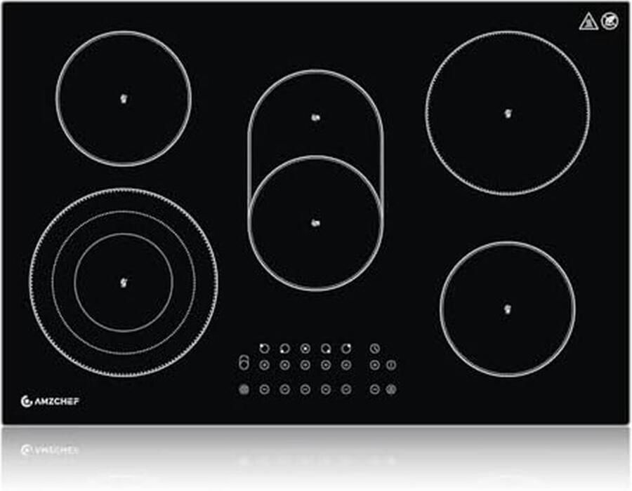 Inbouw Keramische Kookplaat 77 cm 5 Zones Inclusief Ovale & Dubbele Zones Timer en Veiligheidsslot