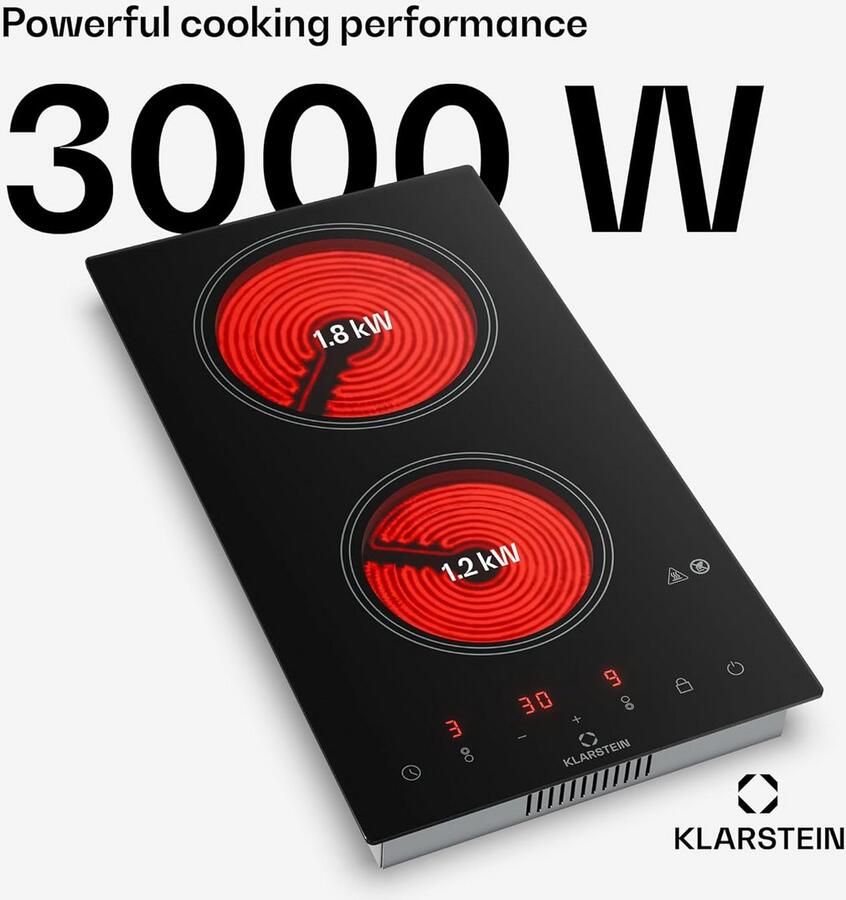 Inbouw Keramische Kookplaat Dubbel 3000W – 9 Niveaus & Timer – Zwart - Foto 2