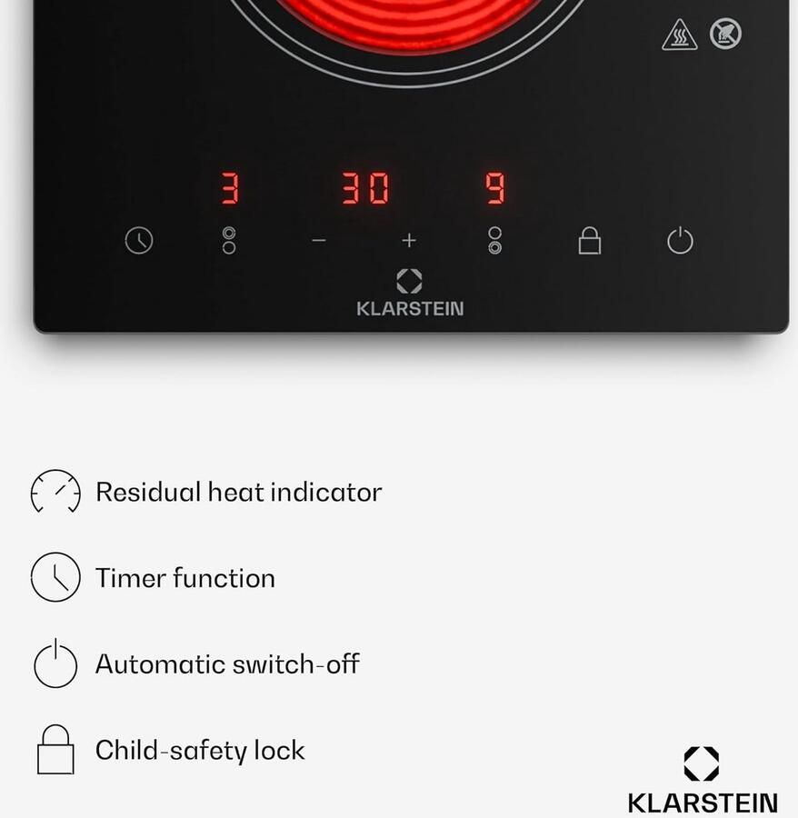 Inbouw Keramische Kookplaat Dubbel 3000W – 9 Niveaus & Timer – Zwart