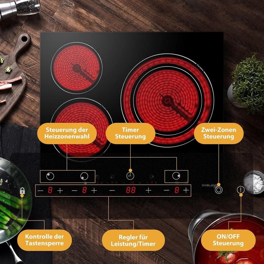 Inbouw Keramische Kookplaat met 3 Zones Timer en Touch Control