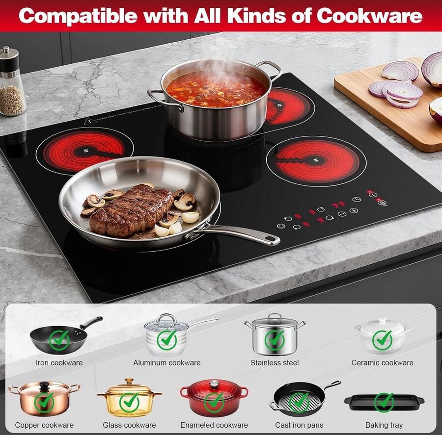 Inbouw Keramische Kookplaat met 4 Zones Touchbediening en Timer - Foto 3