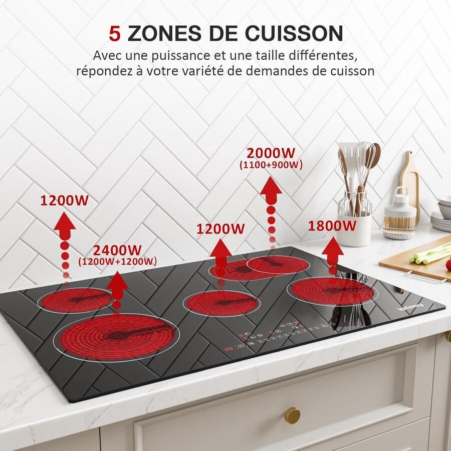 Inbouw Keramische Kookplaat met 5 Kookzones 8600W 77x52cm