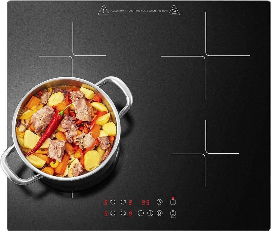 Inbouw Inductiekookplaat 4 zones Snel Koken 9 Vermogensstanden 60 cm Zwart