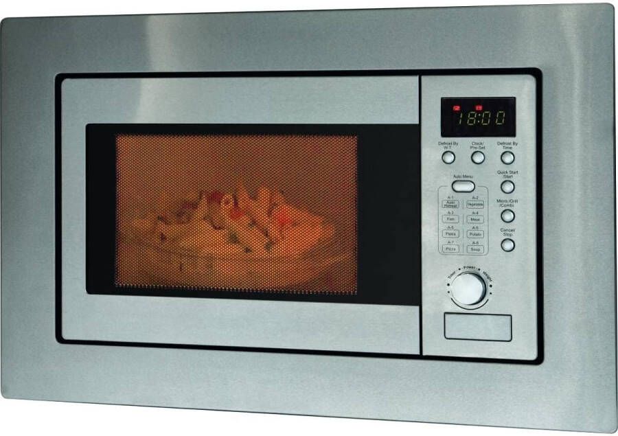 Inbouw magnetron met grill 20 liter 8 automatische programma's Ontdooi functie Roestvrij staal 800 watt
