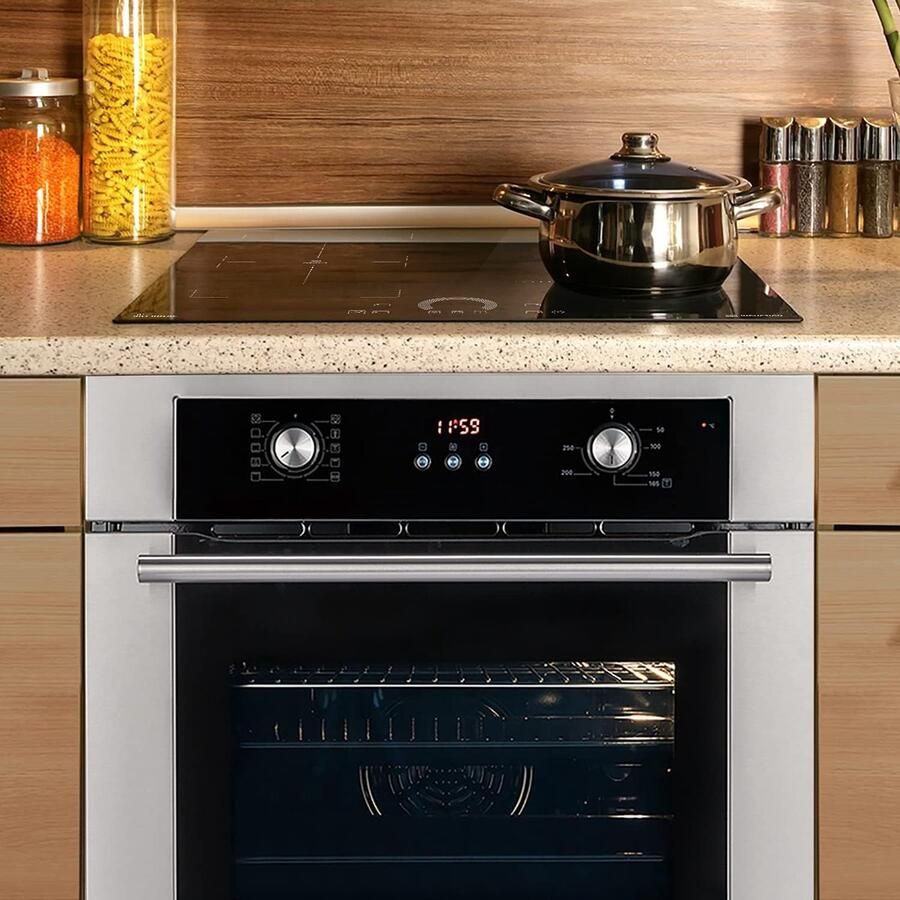 Inbouw oven met inductiekookplaat set 60cm hete lucht met telescopische elementen