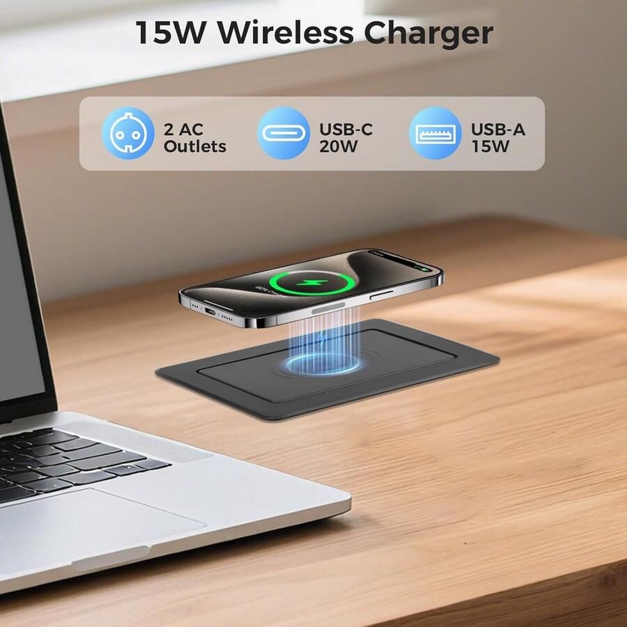 Inbouw Stopcontact Keuken met Draadloze Oplader en USB-C PD