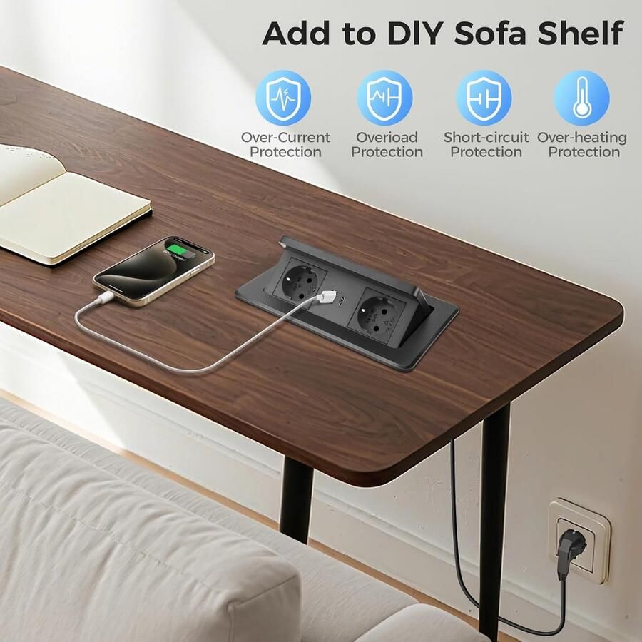 Inbouw Stopcontact Keuken met Draadloze Oplader en USB-C PD