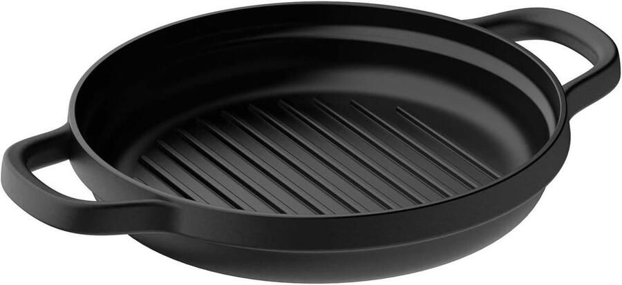 Inbouwgrillpan Gietijzer Grillplaat Koekenpan Steak Grillen Verhoogde Roosterlijnen 26 cm Zwart