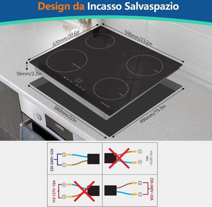 Inbouwhaac met 4 Zones 6400W Zwarte Glazen Kookplaat met Touch Control - Foto 4
