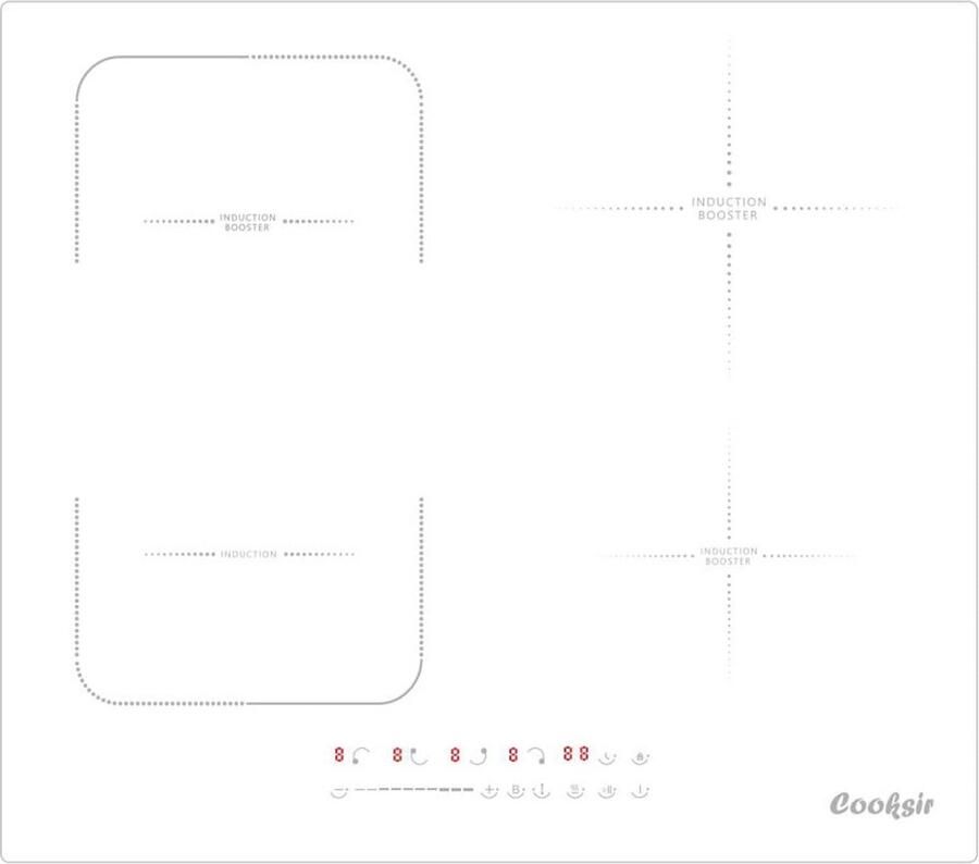 Inbouwhaakplaat 4 zones wit keramisch glas met stekker