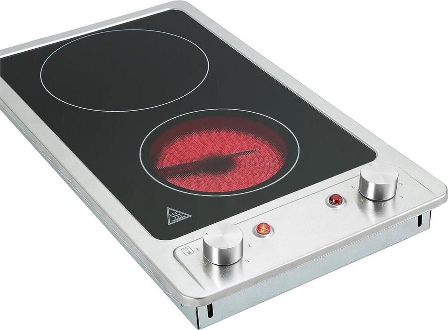 Inbouwkookplaat Domino Keramisch 2 Pitten 30cm Breed Restwarmte-indicator