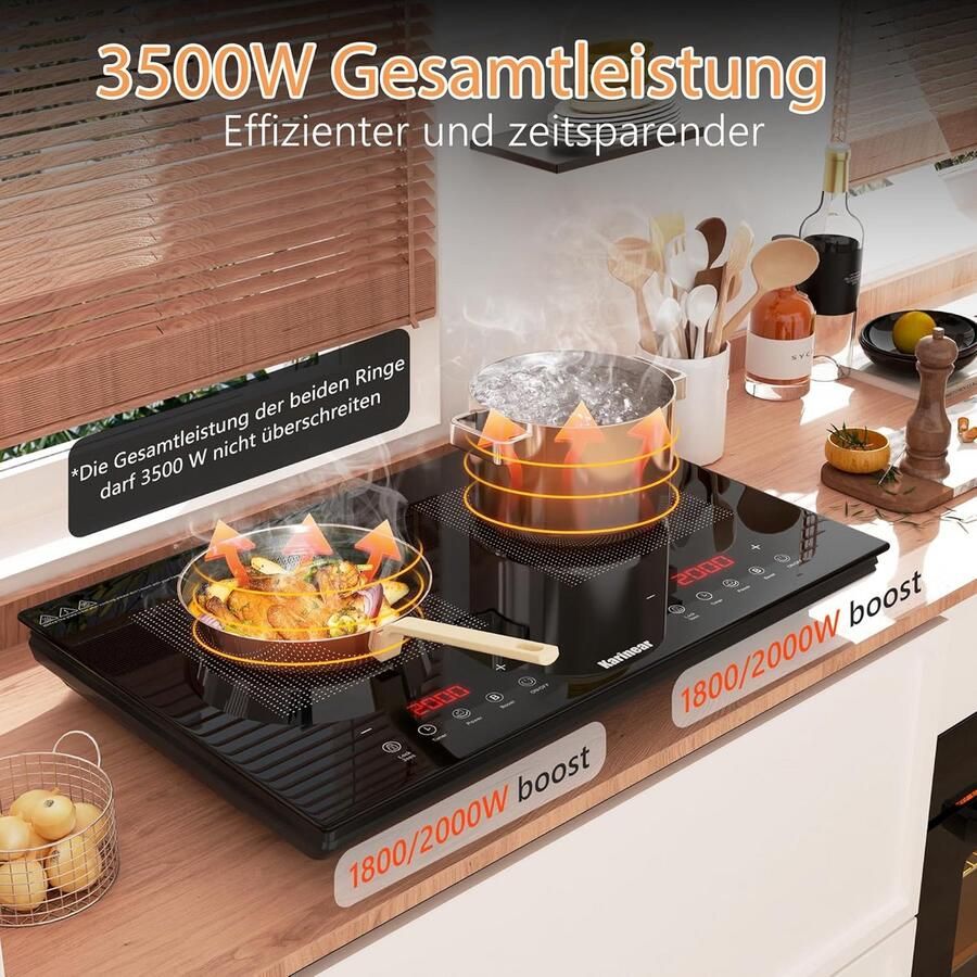 Inbouwkookplaat Elektrisch met 2 Zones en Boostfunctie Intuïtieve Touch Controle