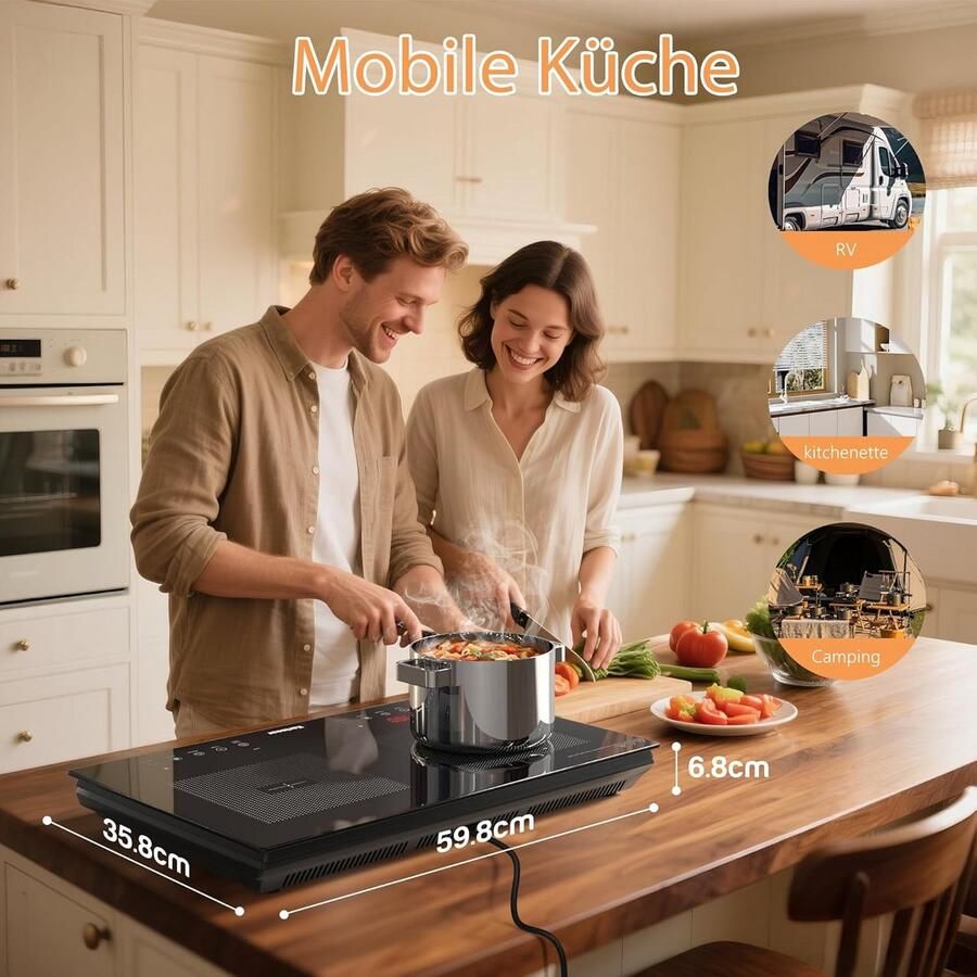 Inbouwkookplaat Elektrisch met 2 Zones en Boostfunctie Intuïtieve Touch Controle