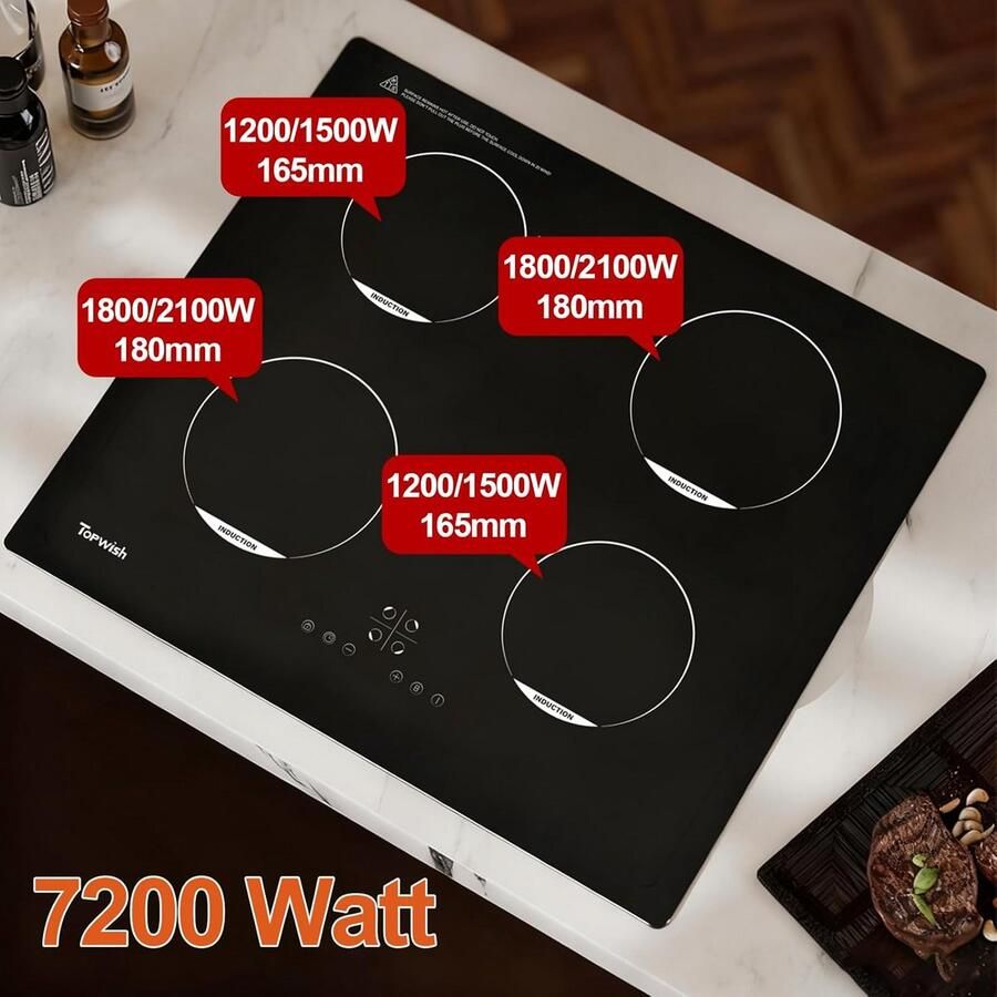 Inbouwkookplaat Inductie 60 cm met 4 Zones Timer en Boostfunctie - Foto 2