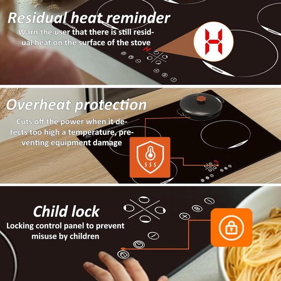 Inbouwkookplaat Inductie 60 cm met 4 Zones Timer en Boostfunctie