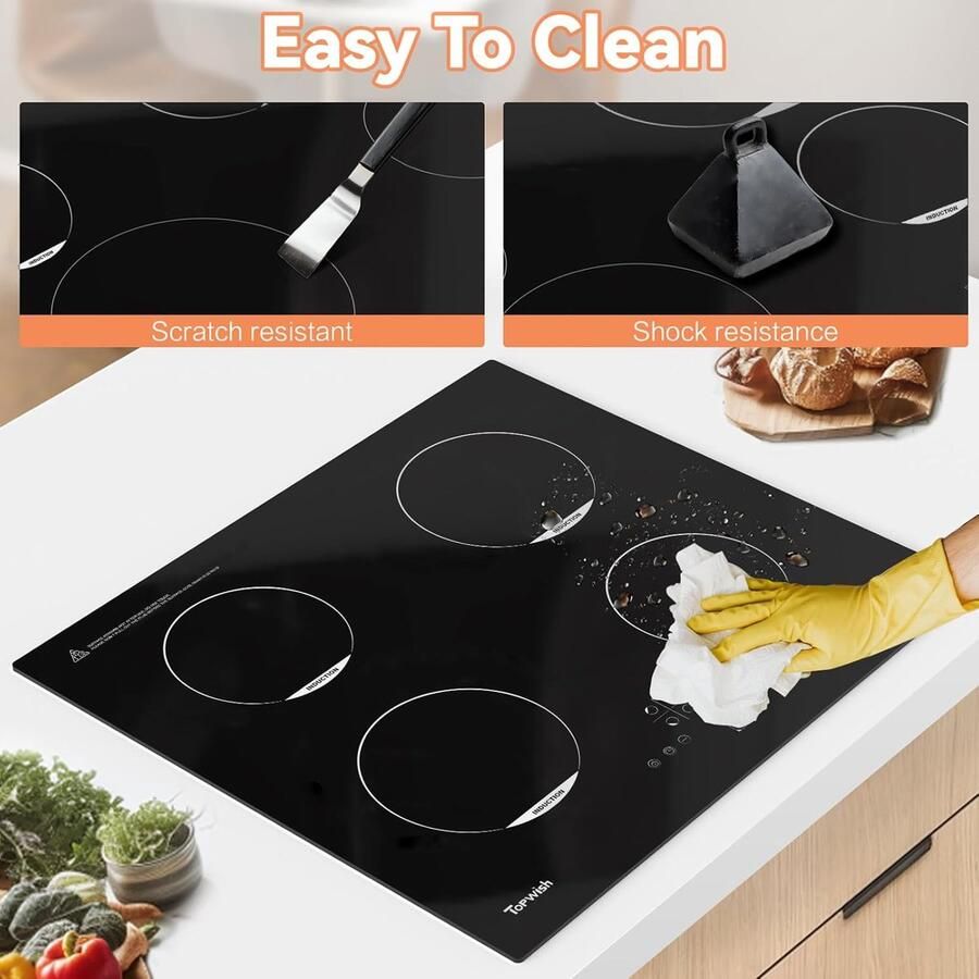Inductie kookplaat 4 zones fornuis Snel koken Boost functie 60 cm breed Zwart
