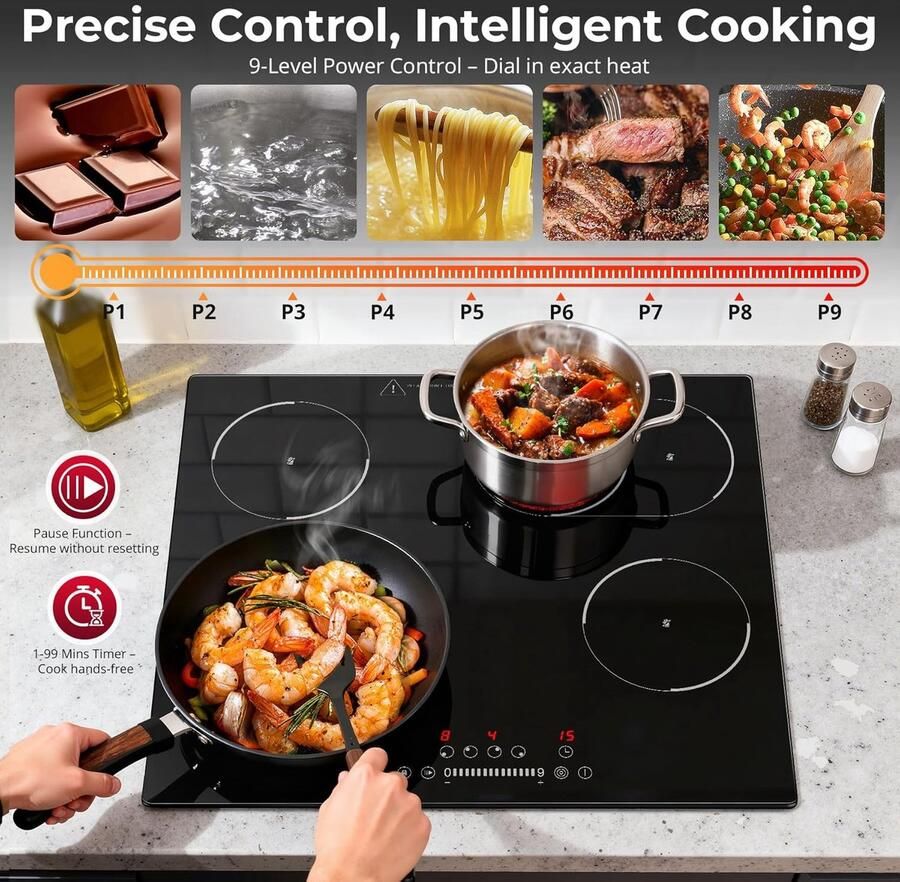 Inbouwkookplaat Keramisch 59 cm 4 Zones 6700W Timer Touch Control