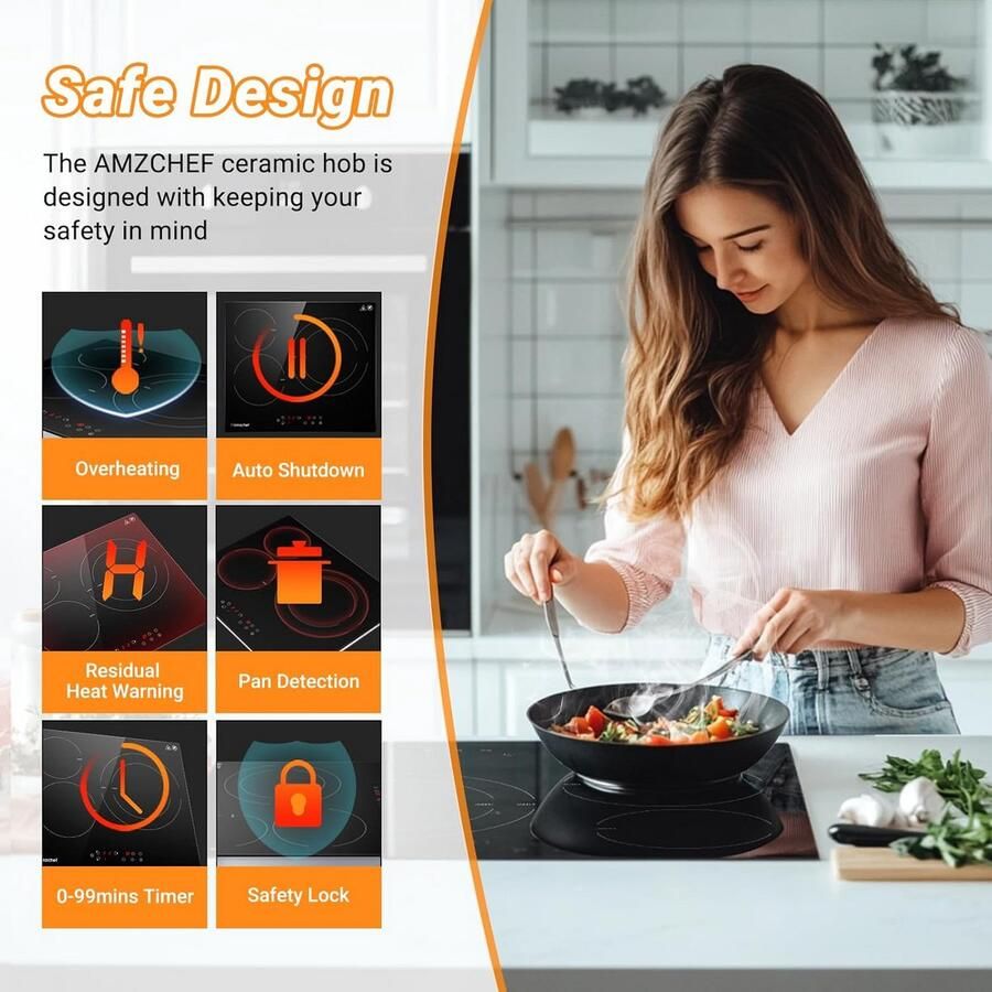 Inbouwkookplaat Keramisch 60 cm 3 Zones Touch Control Timer & Veiligheidsslot