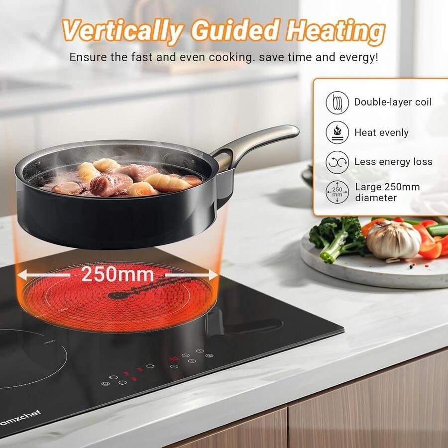 Inbouwkookplaat Keramisch 60 cm 3 Zones Touch Control Timer & Veiligheidsslot - Foto 2