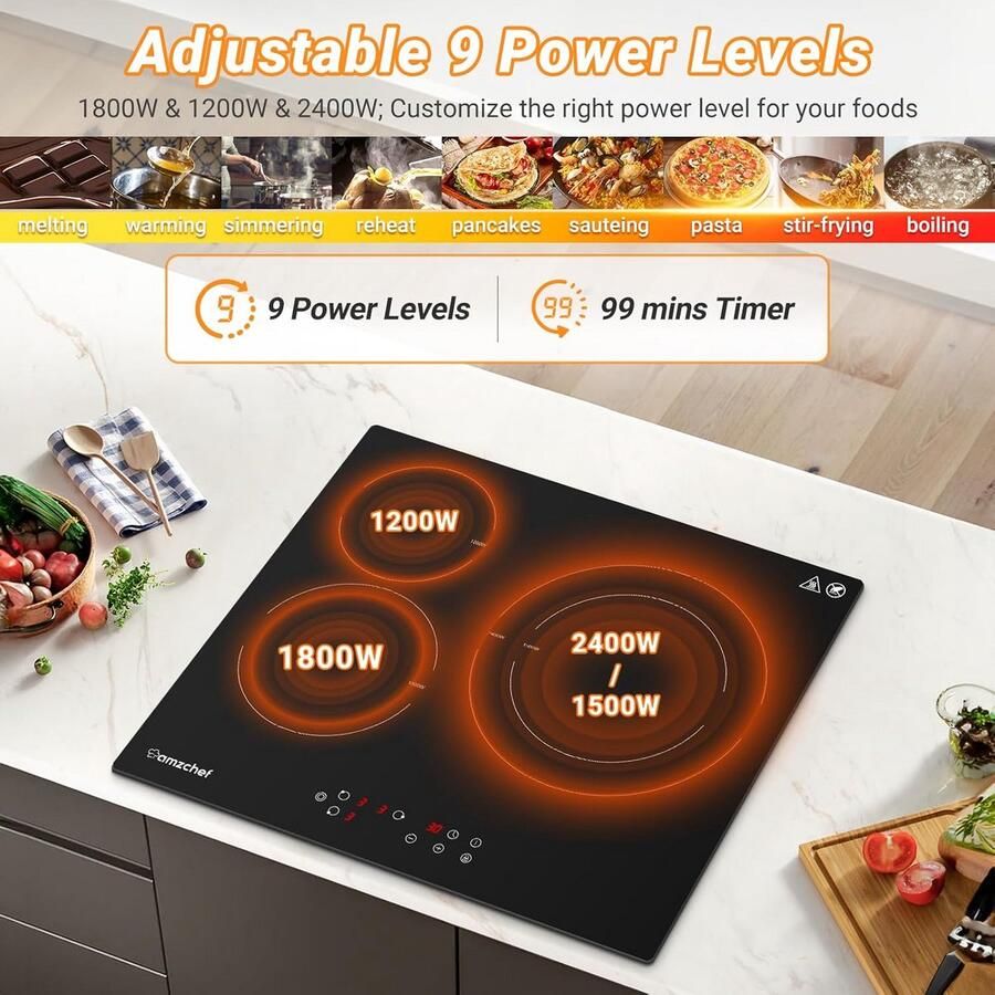 Inbouwkookplaat Keramisch 60 cm 3 Zones Touch Control Timer & Veiligheidsslot - Foto 3