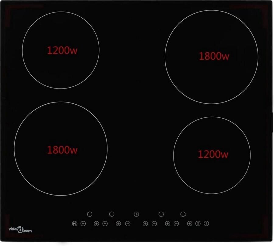 Inbouwkookplaat Keramisch Glas met 4 Zones en Touch Control 6000W