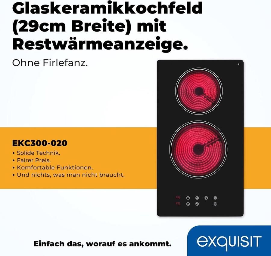 Inbouwkookplaat Keramische kookplaat Dagelijks koken Touch control bediening 28.8 cm x 52 cm Zwart - Foto 2