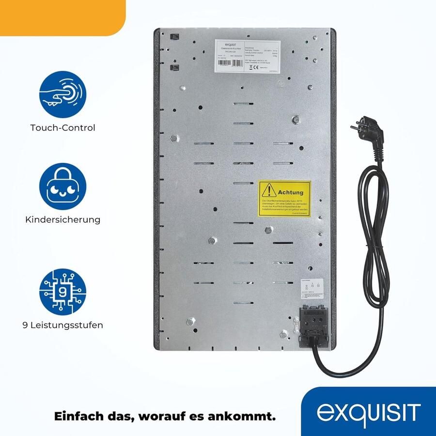 Inbouwkookplaat Keramische kookplaat Dagelijks koken Touch control bediening 28.8 cm x 52 cm Zwart
