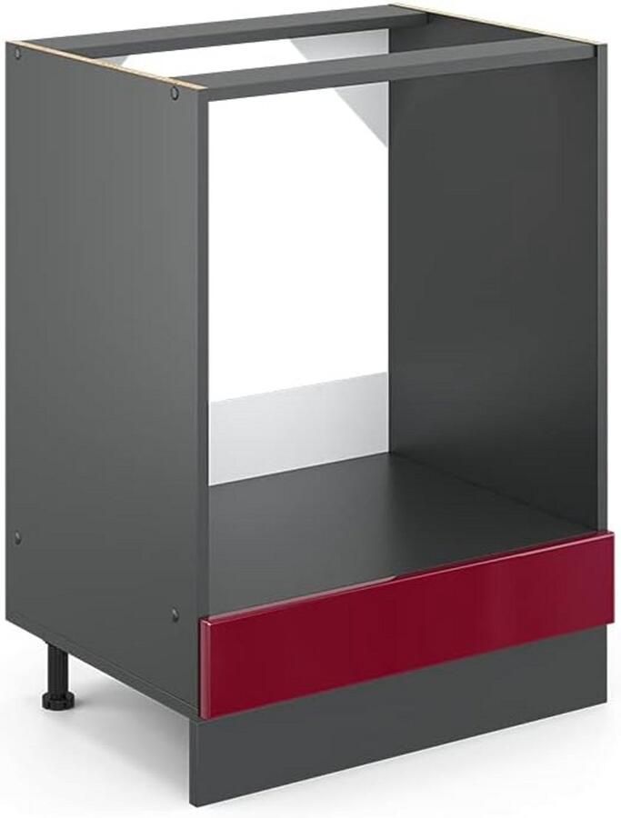 Inbouwombouwkast voor Oven 60 cm Modulair Keukenkast Antraciet Hoogglans Bordeaux
