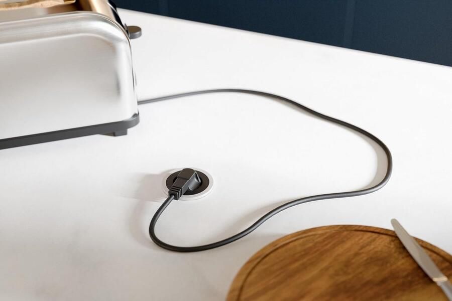Inbouwstopcontact met Sierringen Tafelstopcontact Keuken Stroomvoorziening Aanleggen Verwisselbare Sierringen 56 mm Inbouwdiameter Zwart