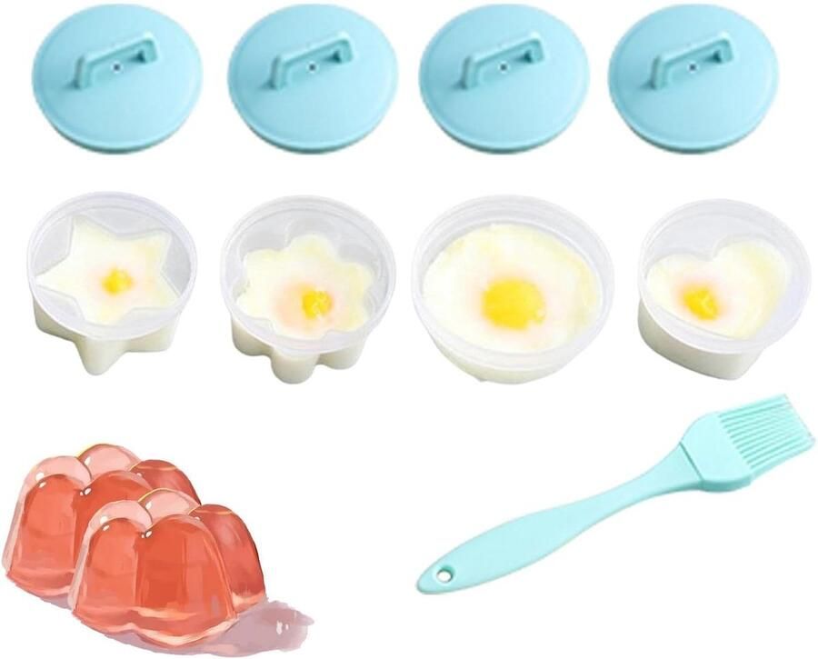 Individuele eierkoker Siliconen eierhouders Eieren koken Antiaanbaklaag 4 kopjes Blauw