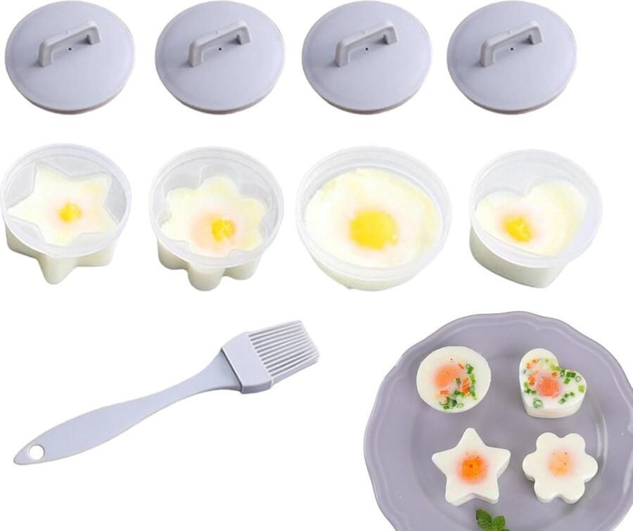 Individuele eierkoker Siliconen vorm Ontbijt maken Non-stick koken Set van 4 Grijs
