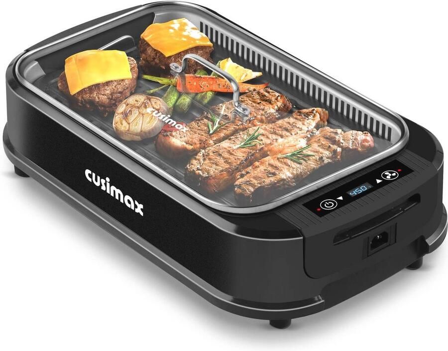 Indoor rookloze elektrische grill 1500W Draagbare Koreaanse grill met Smart LED-display en gehard glazen deksel