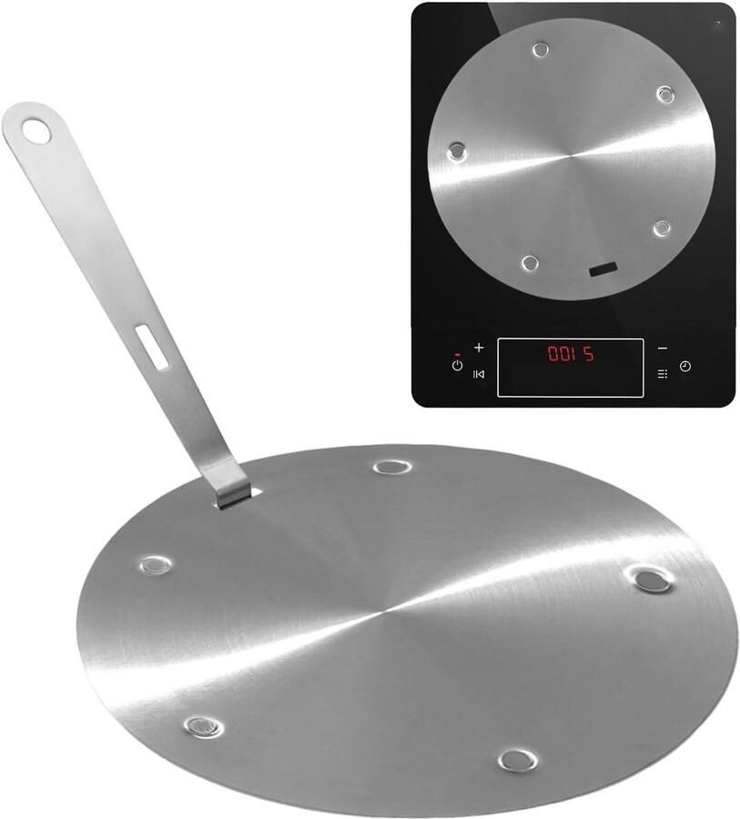 Inductie Adapter Warmteverdeler Kookplaat Gelijkmatig Koken Afneembare Handgreep 20 cm Zilver