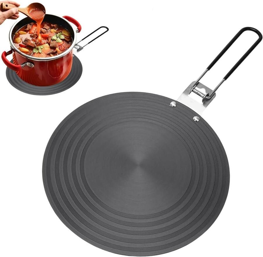 Inductie Adapter Warmteverspreider Conversieschijf Koken op Inductie Inklapbare Handgreep 24 cm Zwart