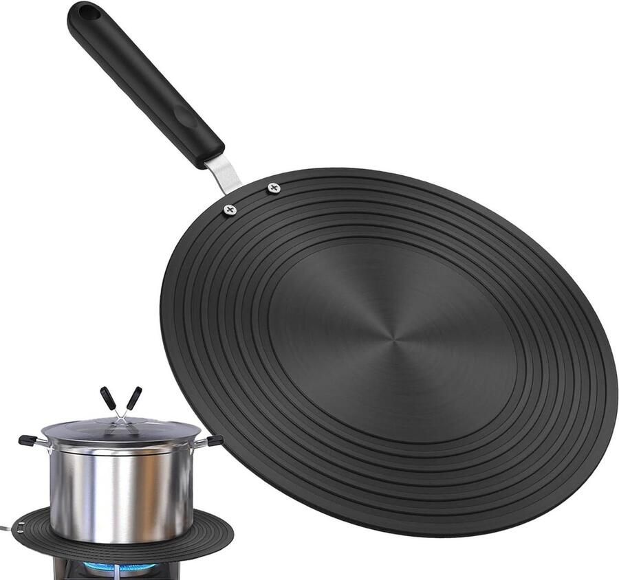 Inductie Adapterplaat Warmte Diffuser Kookplaat Gelijkmatig Koken Ergonomische Handgreep 26 cm Zilver